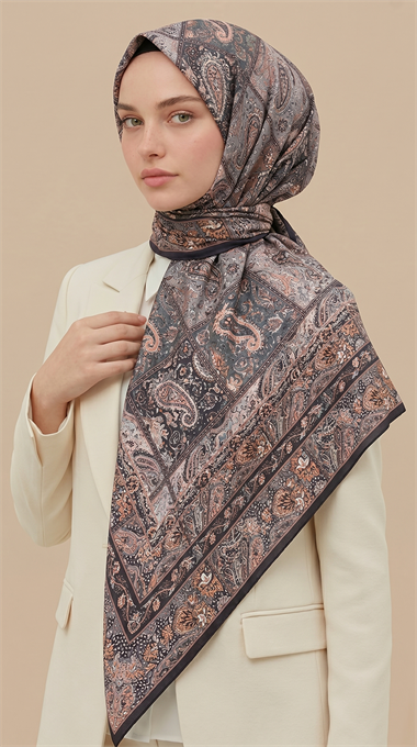 MAVERA 120* 120 CM COTTON EŞARP - SİYAH / SOMON 