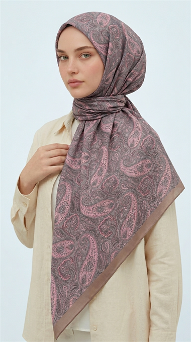 MELORA 120*120 CM COTTON EŞARP -  BEJ / PEMBE