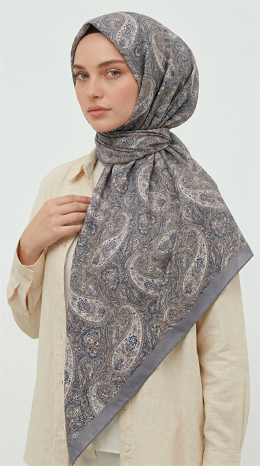 MELORA 120*120 CM COTTON EŞARP - GRİ / KREM