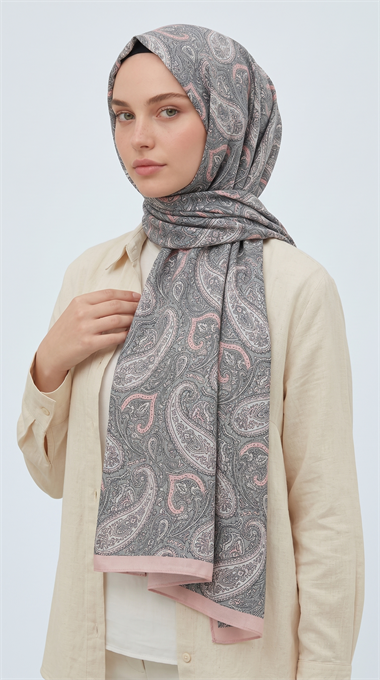 MELORA 120*120 CM COTTON EŞARP -  GRİ / TOZ PEMBE