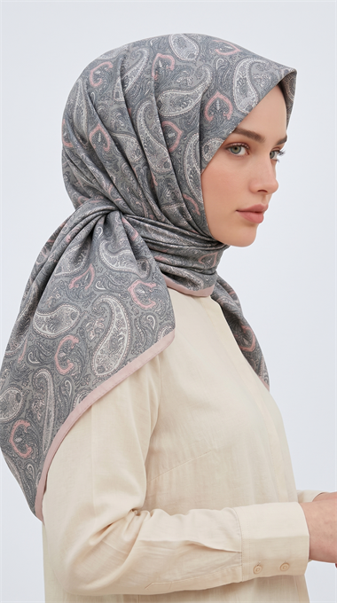 MELORA 120*120 CM COTTON EŞARP -  GRİ / TOZ PEMBE