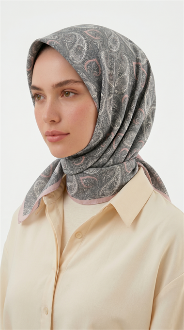 MELORA 120*120 CM COTTON EŞARP -  GRİ / TOZ PEMBE
