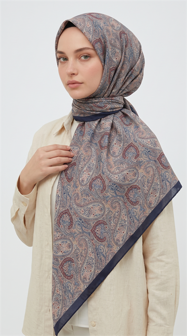 MELORA 120*120 CM COTTON EŞARP -  LACİVERT / KREM
