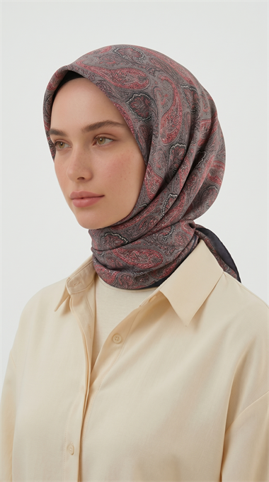 MELORA 120*120 CM COTTON EŞARP -  LACİVERT / KIRMIZI