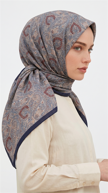 MELORA 120*120 CM COTTON EŞARP -  LACİVERT / KREM