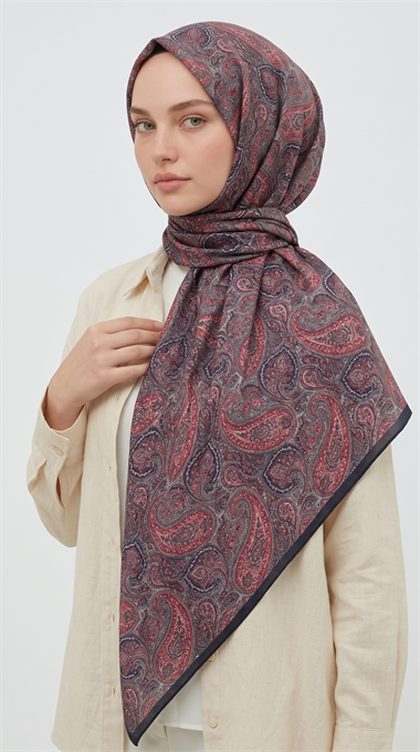 MELORA 120*120 CM COTTON EŞARP -  LACİVERT / KIRMIZI
