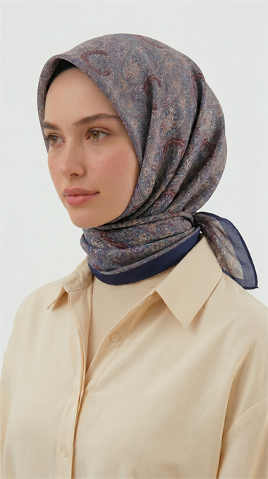 MELORA 120*120 CM COTTON EŞARP -  LACİVERT / KREM