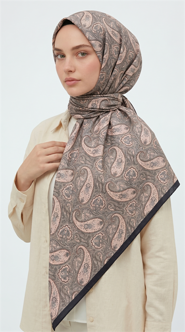 MELORA 120*120 CM COTTON EŞARP - SİYAH / BEJ