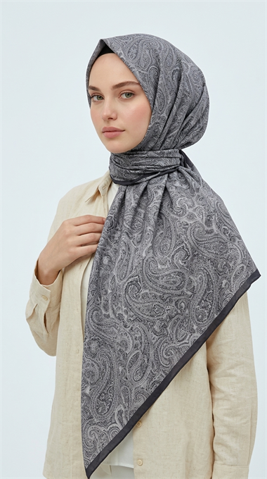 MELORA 120*120 CM COTTON EŞARP - SİYAH / GRİ 