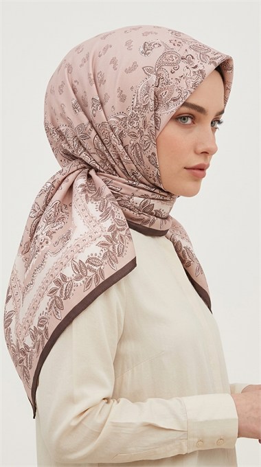 MİHRA 120*120 CM İPEK ŞİFON EŞARP - KAHVERENGİ