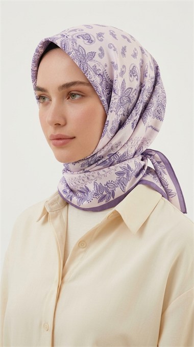 MİHRA 120*120 CM İPEK ŞİFON EŞARP -  MOR 