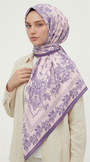 MİHRA 120*120 CM İPEK ŞİFON EŞARP -  MOR 