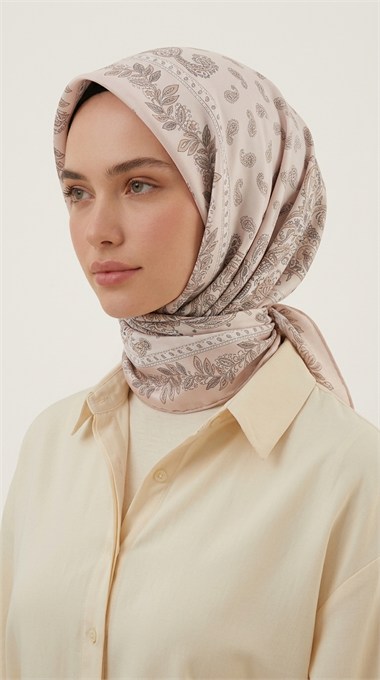 MİHRA 120*120 CM İPEK ŞİFON EŞARP - PUDRA PEMBE 