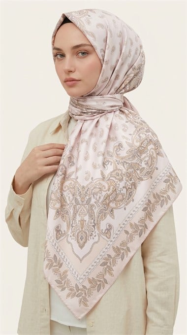 MİHRA 120*120 CM İPEK ŞİFON EŞARP - PUDRA PEMBE 