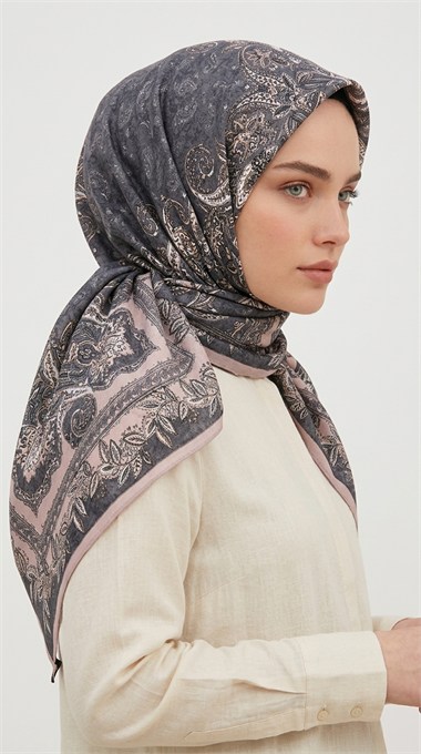 MİHRA 120*120 CM İPEK ŞİFON EŞARP - SİYAH
