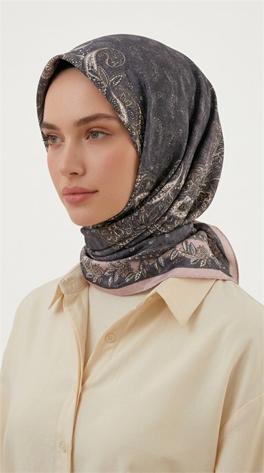 MİHRA 120*120 CM İPEK ŞİFON EŞARP - SİYAH