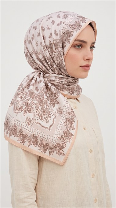 MİHRA 120*120 CM İPEK ŞİFON EŞARP - SOMON