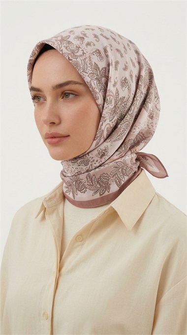 MİHRA 120*120 CM İPEK ŞİFON EŞARP - SOMON