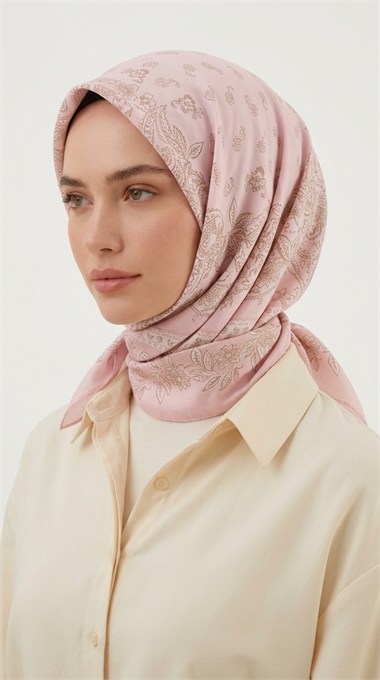 MİHRA 120*120 CM İPEK ŞİFON EŞARP - TOZ  PEMBE 