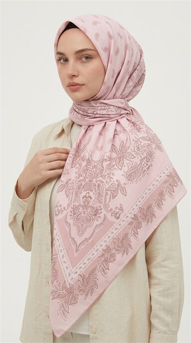MİHRA 120*120 CM İPEK ŞİFON EŞARP - TOZ  PEMBE 