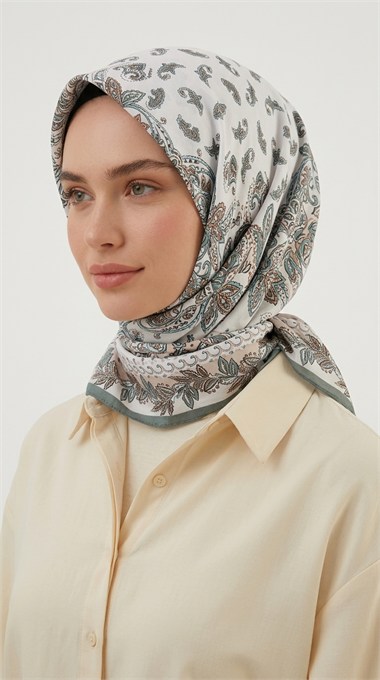 MİHRA 120*120 CM İPEK ŞİFON EŞARP - YEŞİL
