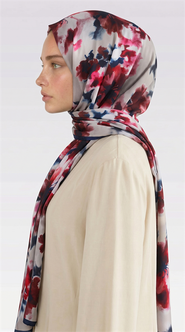 MİRA BLOOM KUMLU ŞAL - LACİVERT / KIRMIZI