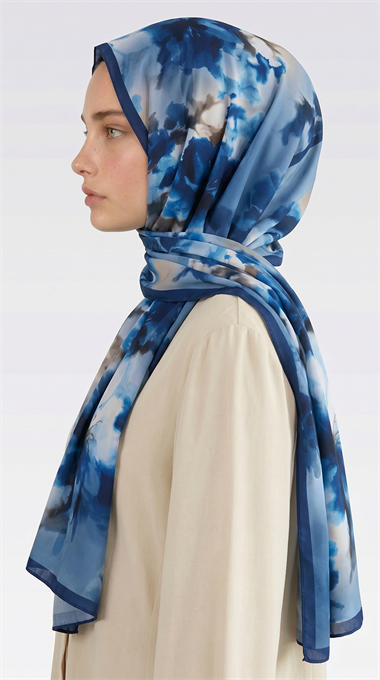 MİRA BLOOM KUMLU ŞAL - LACİVERT / MAVİ
