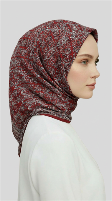 MORİYA DESENLİ CUPRO EŞARP - KIRMIZI