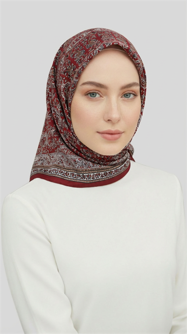 MORİYA DESENLİ CUPRO EŞARP - KIRMIZI