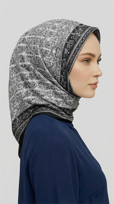 MORİYA DESENLİ CUPRO EŞARP - SİYAH 