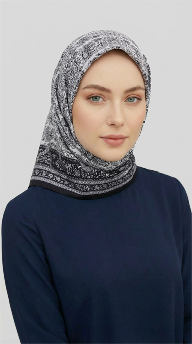 MORİYA DESENLİ CUPRO EŞARP - SİYAH 