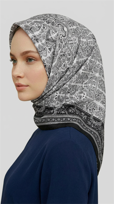 MORİYA DESENLİ CUPRO EŞARP - SİYAH 