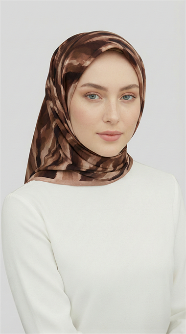 MORYA DESENLİ RAYON EŞARP - KAHVERENGİ