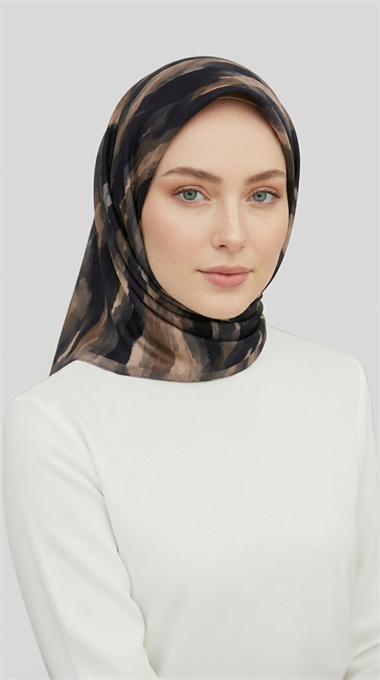 MORYA DESENLİ RAYON EŞARP - SİYAH / BEJ