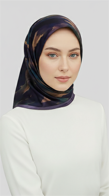 MORYA DESENLİ RAYON EŞARP - SİYAH / LİLA 