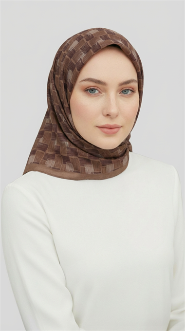 MOZAİK DESEN RAYON EŞARP - BEJ / KAHVERENGİ  