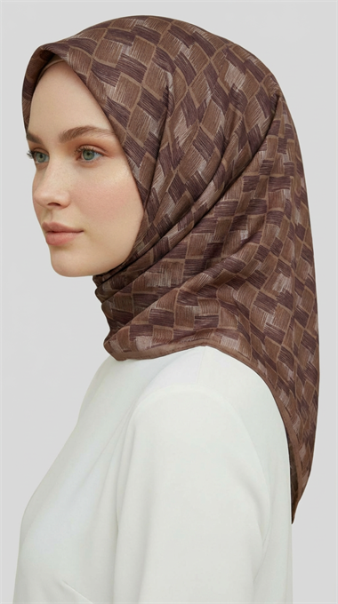 MOZAİK DESEN RAYON EŞARP - BEJ / KAHVERENGİ  