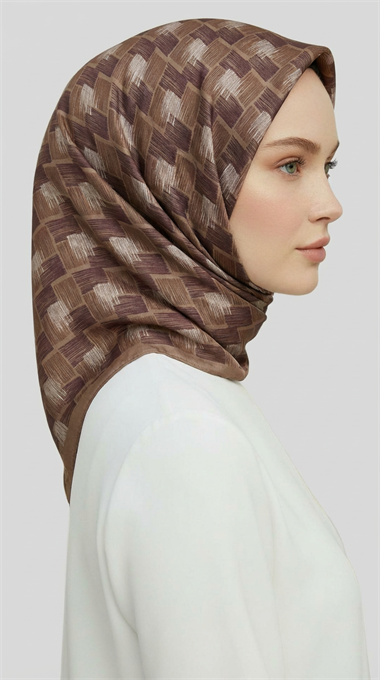 MOZAİK DESEN RAYON EŞARP - BEJ / KAHVERENGİ  