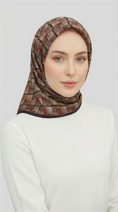 MOZAİK DESEN RAYON EŞARP - BEJ / KİREMİT 