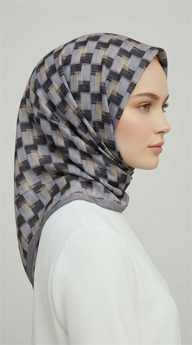 MOZAİK DESEN RAYON EŞARP - GRİ / SİYAH 