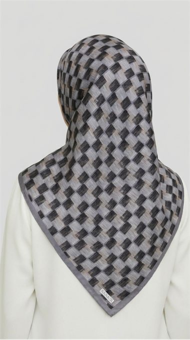 MOZAİK DESEN RAYON EŞARP - GRİ / SİYAH 