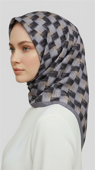 MOZAİK DESEN RAYON EŞARP - GRİ / SİYAH 
