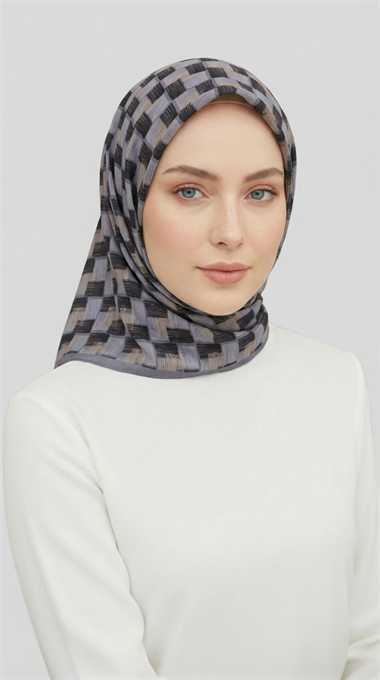 MOZAİK DESEN RAYON EŞARP - GRİ / SİYAH 