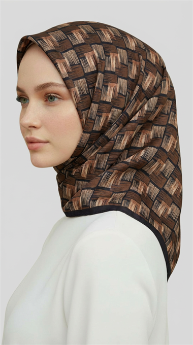 MOZAİK DESEN RAYON EŞARP - KAHVERENGİ / KREM 