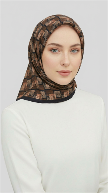 MOZAİK DESEN RAYON EŞARP - KAHVERENGİ / KREM 