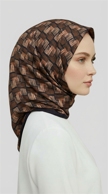 MOZAİK DESEN RAYON EŞARP - KAHVERENGİ / KREM 