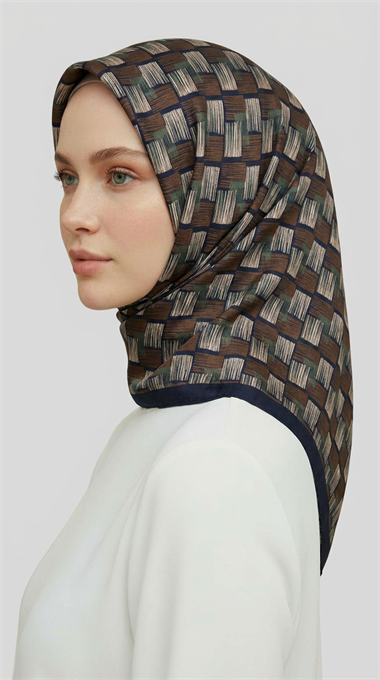 MOZAİK DESEN RAYON EŞARP - LACİVERT / KREM 