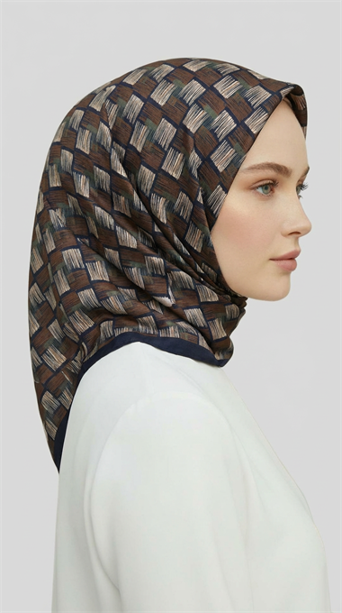MOZAİK DESEN RAYON EŞARP - LACİVERT / KREM 