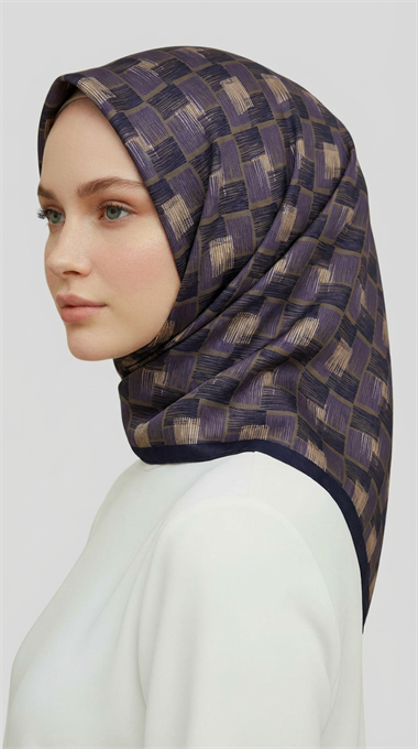MOZAİK DESEN RAYON EŞARP -LACİVERT / LİLA 