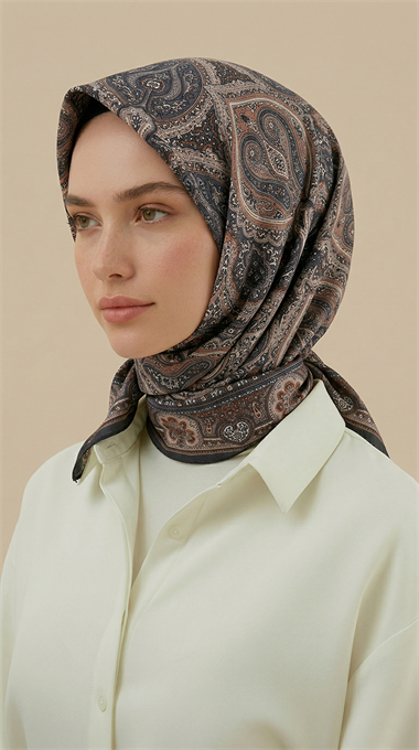 NERİS DESENLİ 120*120 CM COTTON EŞARP -KAHVERENGİ